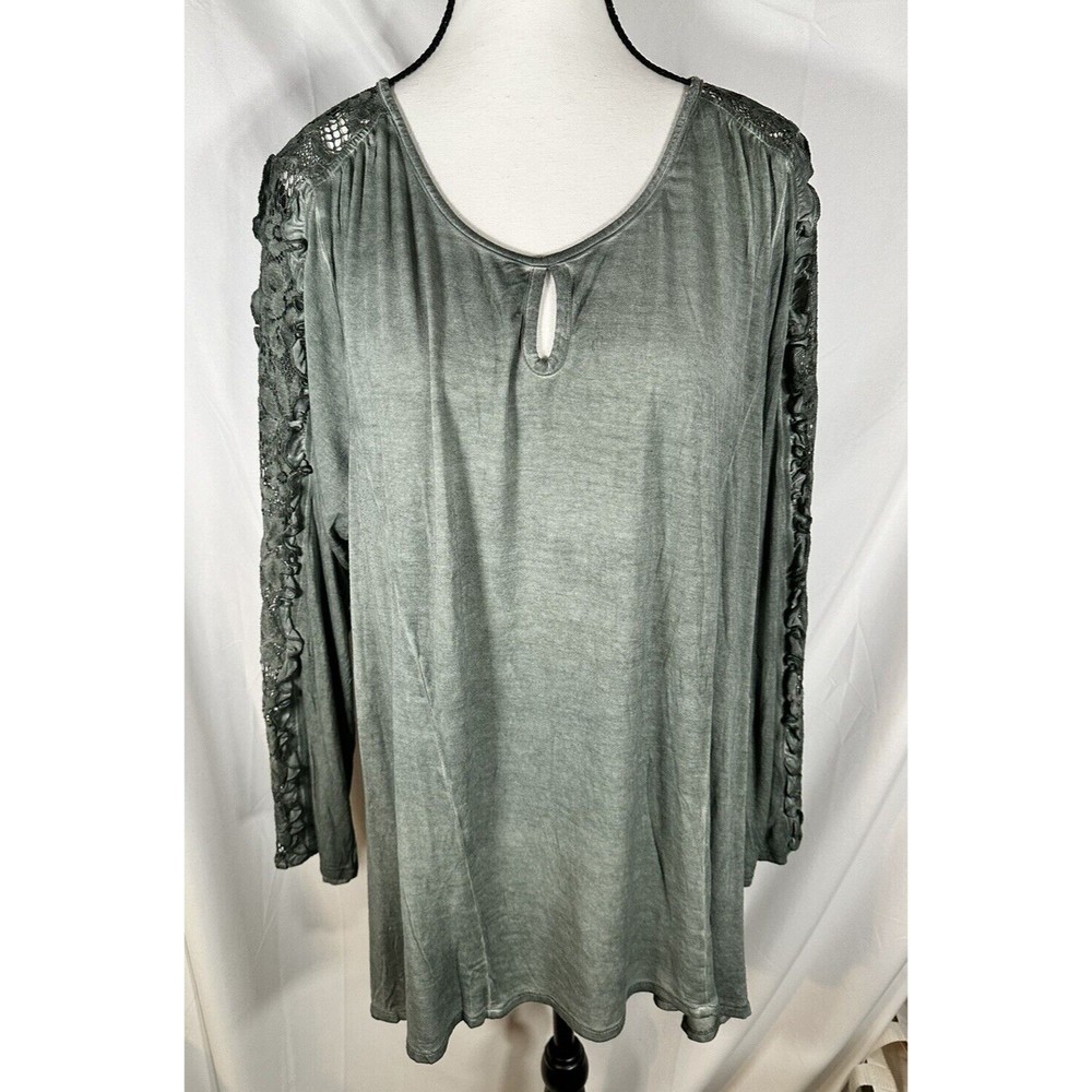 NWT One World Women's Long Sleeve Shirt Tunic Top Plus Size 2X Swing Hem Green
